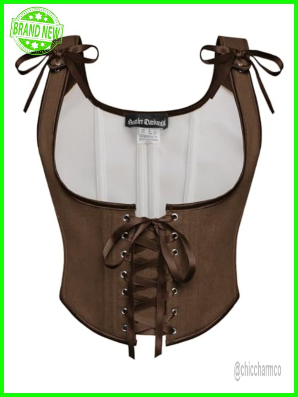 Boned Underbust Corset Top Lace-Up Front Zip Closure Polyester Viscose Ren Faire